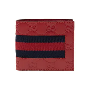 GUCCI Cow Leather Canvas Wallet Men's Red
