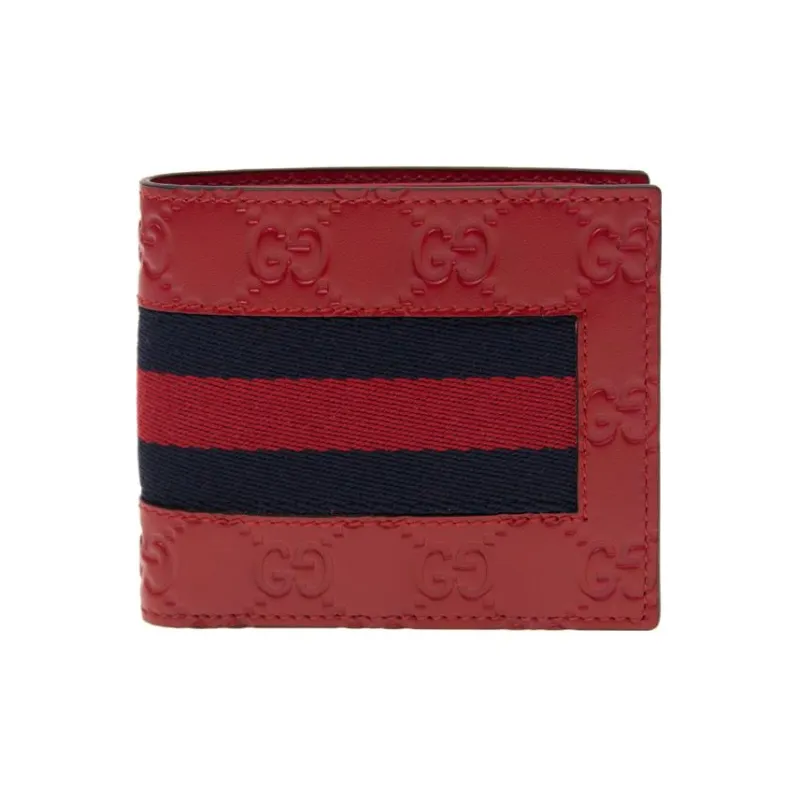 GUCCI Cow Leather Canvas Wallet Men's Red-0