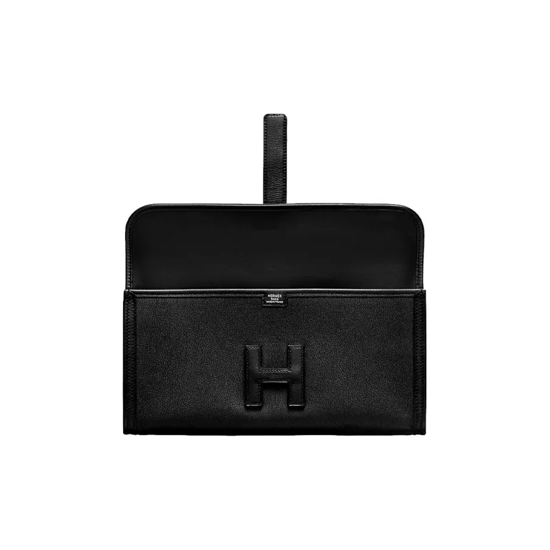 HERMES Jige Elan Swift Leather Handbags Clutches Women's Noir Black-1