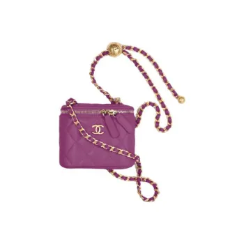 CHANEL 22c Early Spring Smooth Lambskin Box Bag Makeup Bags Shoulder Bag Crossbody Bag Small Size Women's Noble Purple