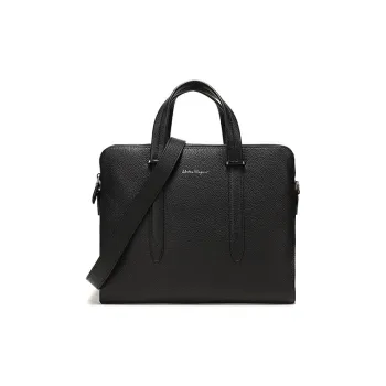 FERRAGAMO Cow Leather Briefcase, Laptop Bag, Business Bag, Crossbody Bag, One Shoulder Handbag Men's Black