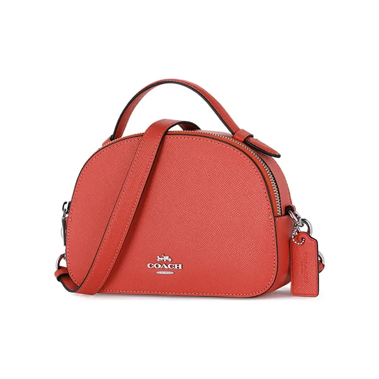 COACH Serena Solid Color Cross Grain Leather Crossbody Handbag Trumpets Women's Orange Pink-1