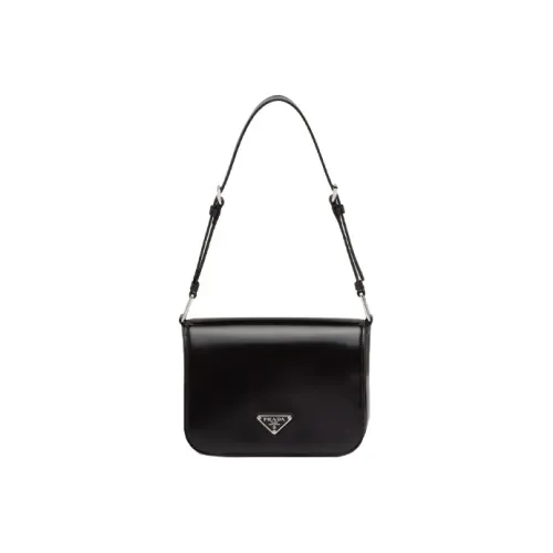 PRADA Matte Leather Shoulder Bag Crossbody Bag Women's Black