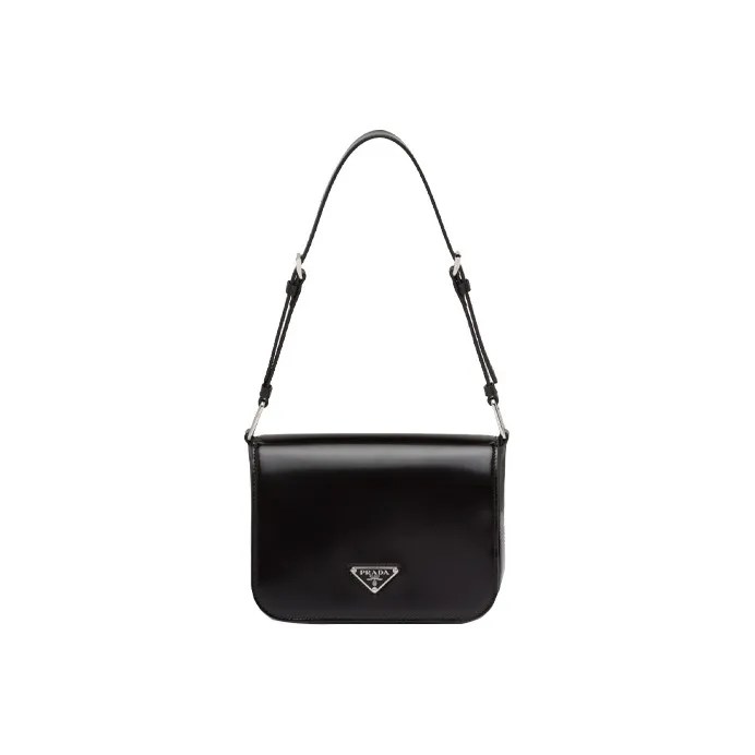 PRADA Matte Leather Shoulder Bag Crossbody Bag Women's Black-0