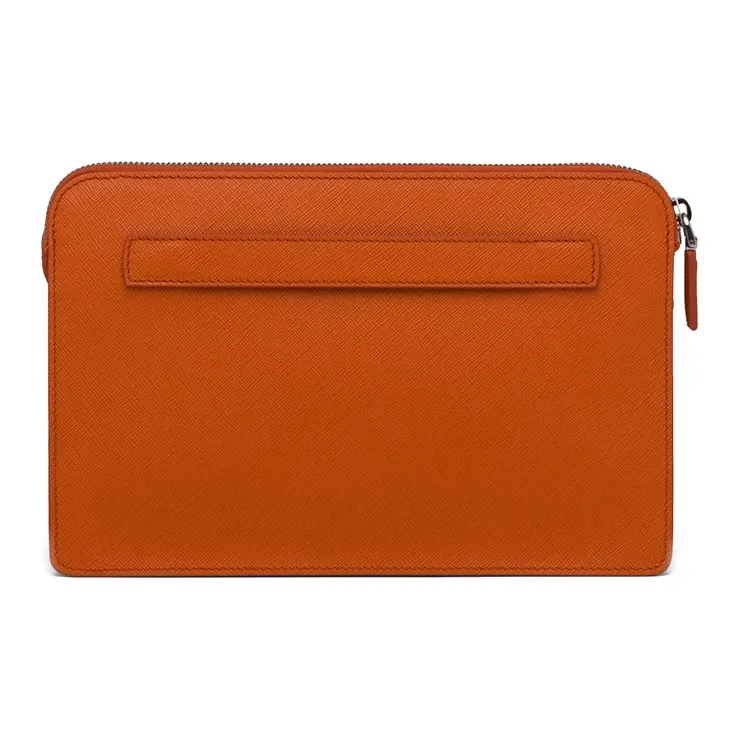 PRADA Saffiano Leather Material Clutch Men's Papaya Color-2
