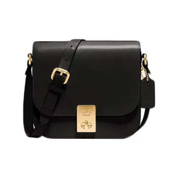 COACH Hutton Leather Saddle Bag Tofu Bag Crossbody Bag Small Size Women's Black