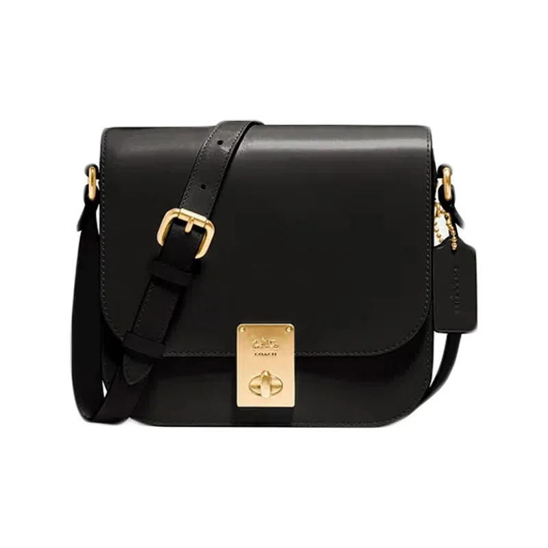 COACH Hutton Leather Saddle Bag, Tofu Bag, Crossbody Bag Trumpets Women's Black-0