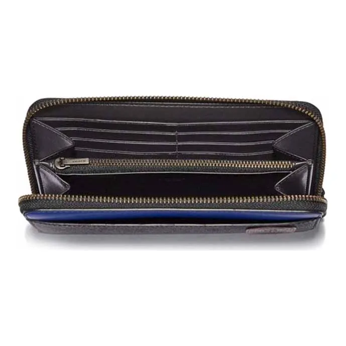 COACH Accordion Wallet Canvas With Leather Clutch Wallet Men's Charcoal Black Monogram & Blue-1