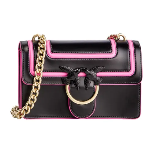 PINKO Leather Swallow Bag Chain Bag Shoulder Bag Crossbody Bag Small Size Women's Black Black Gold