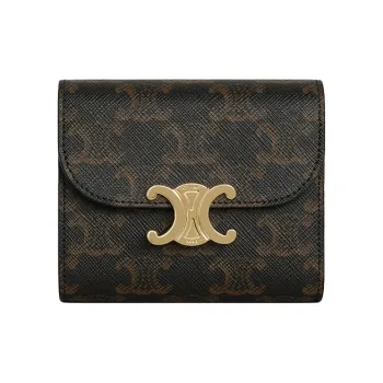 CELINE Triomphe Arc De Triomphe Canvas Wallet Small Size Women's Tawny