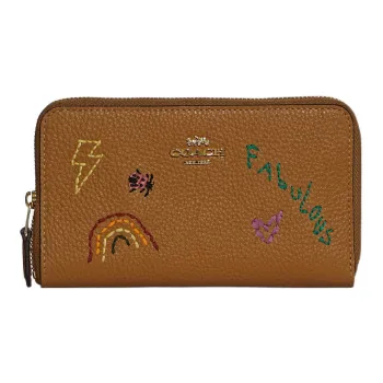 COACH X Diary Embroidery Id Zip Wallet Leather Clutch Coin Purse Wallet Women's Brown