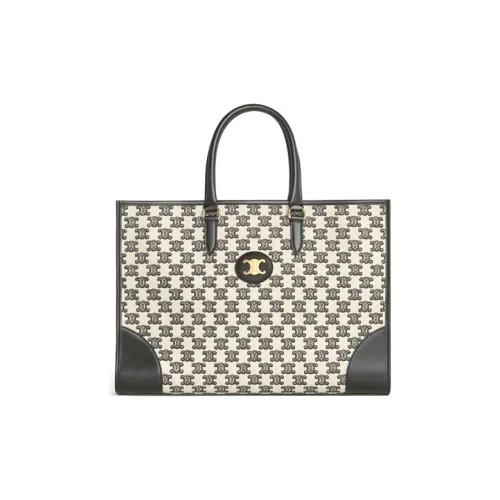 CELINE Embroidered Fabric Tote Bag Shopping Bag Handbag Shoulder Bag Women's Black