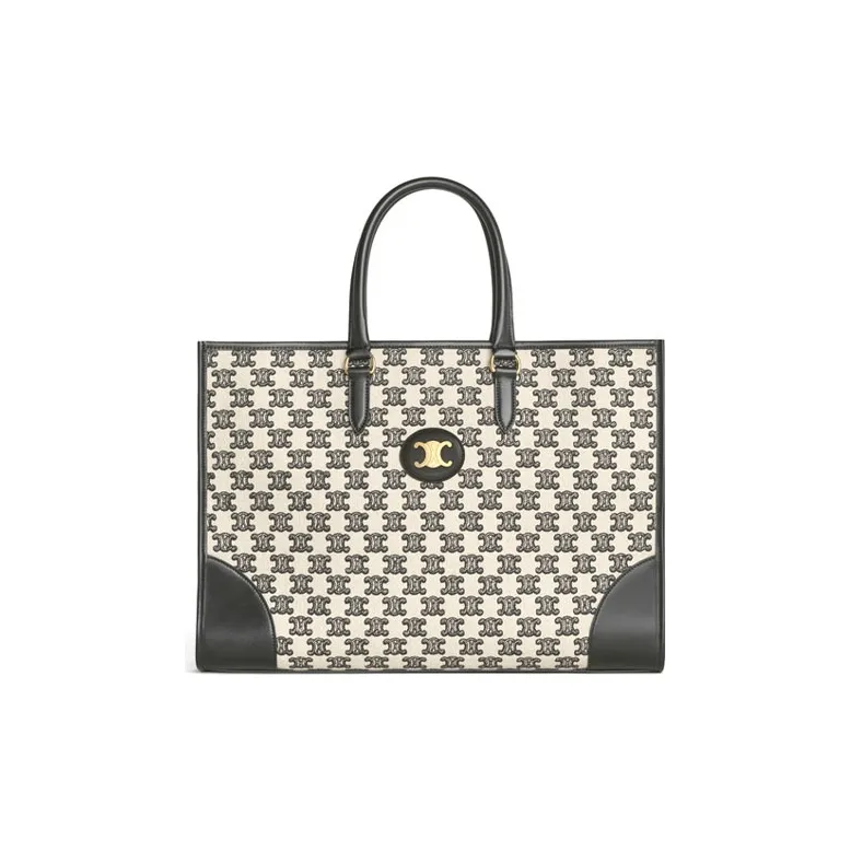 CELINE Embroidered Fabric Tote Bag Shopping Bag Handbag Shoulder Bag Women's Black-0