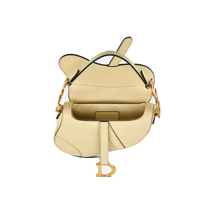 DIOR Grained Calfskin Saddle Bag Handbag Mini Women's Light Yellow-3