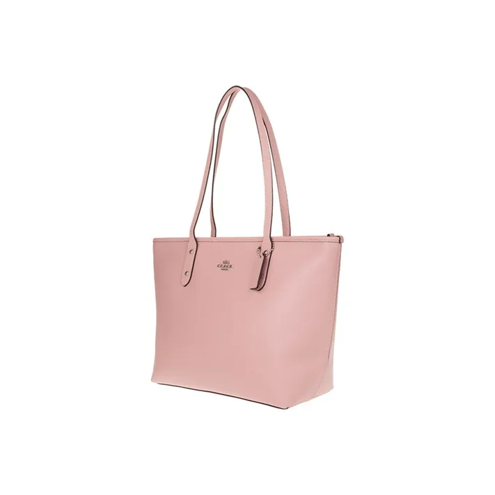 COACH City Zip Tote Cow Leather Tote Bag, Shopping Bag, Shoulder Bag Women's Light Cherry Blossom Pink-1