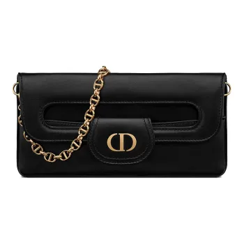 DIOR D Bubble Collection Smooth Cow Leather Handbag Shoulder Bag Women's Black