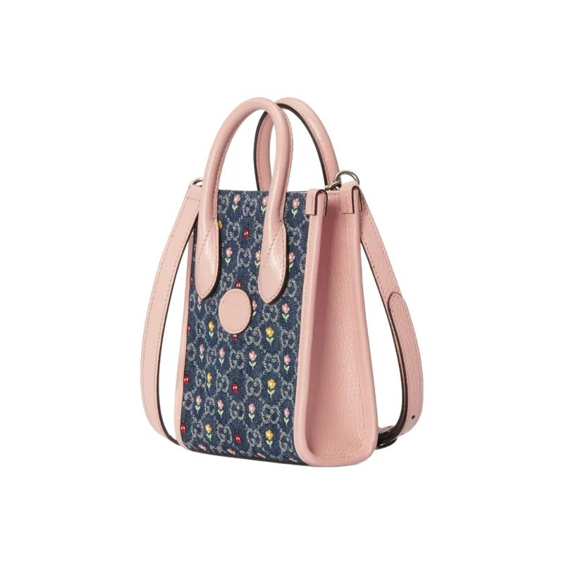 GUCCI Leather Tote Bag Shopping Bag Shoulder Bag Crossbody Bag Handbags Mini Women's Blue/Pink/Multicolor-2