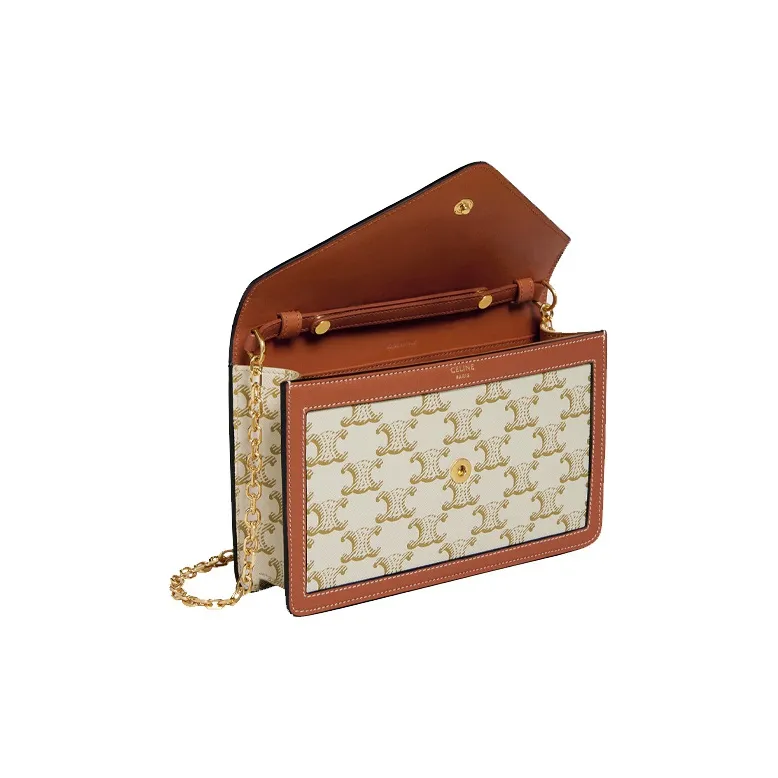 CELINE Triomphe Sheepskin Clutches Shoulder Bag Crossbody Bag White & Tawny-3