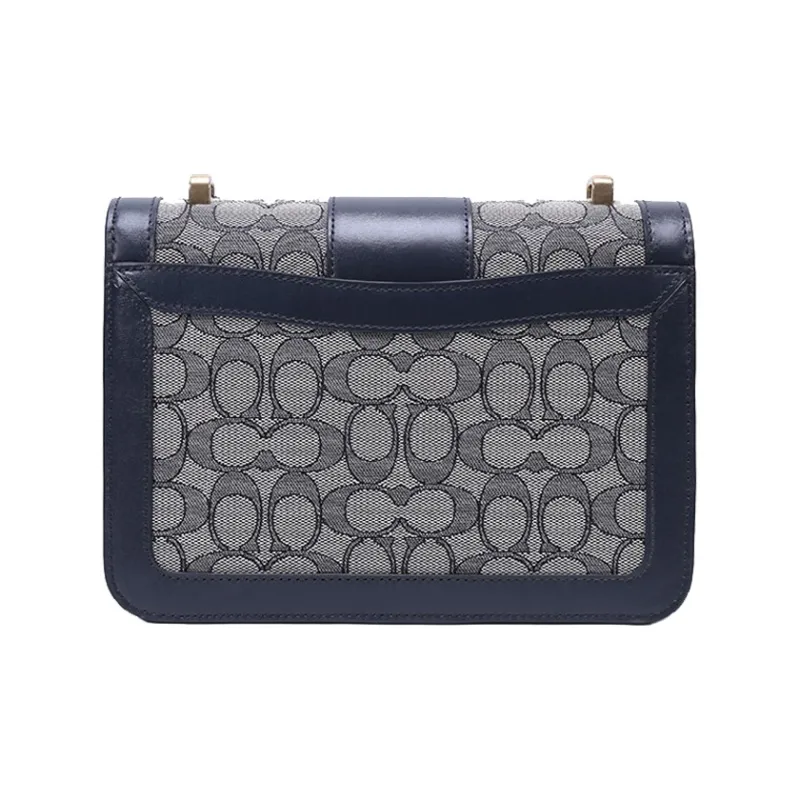 COACH Alie Canvas With Leather Messenger Bag, Crossbody Bag Trumpets Women's Denim Marine Blue-3