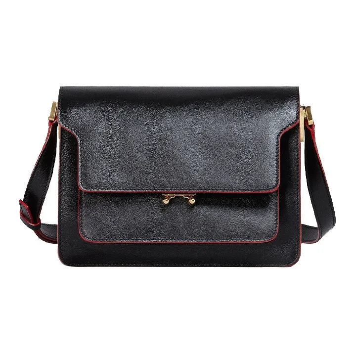 MARNI Trunk Calfskin Trunk Bag Small Square Bag Shoulder Bag Crossbody Bag Women's Black/Burgundy-0