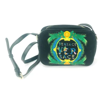 VERSACE Canvas With Leather Camera Bag Shoulder Bag Crossbody Bag Regular Women's Black