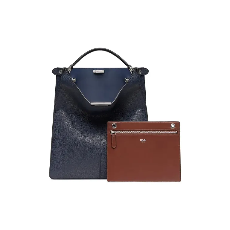 FENDI Peekaboo ISeeU Roman Nappa Leather Tote Bag Shopping Bag Shoulder Bag Crossbody Bag Handbags Men's Dark Blue-1