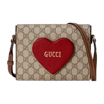 GUCCI Valentine's Day Collection Canvas With Leather Messenger Bag Shoulder Bag Crossbody Bag Mini Women's Ebony/Red