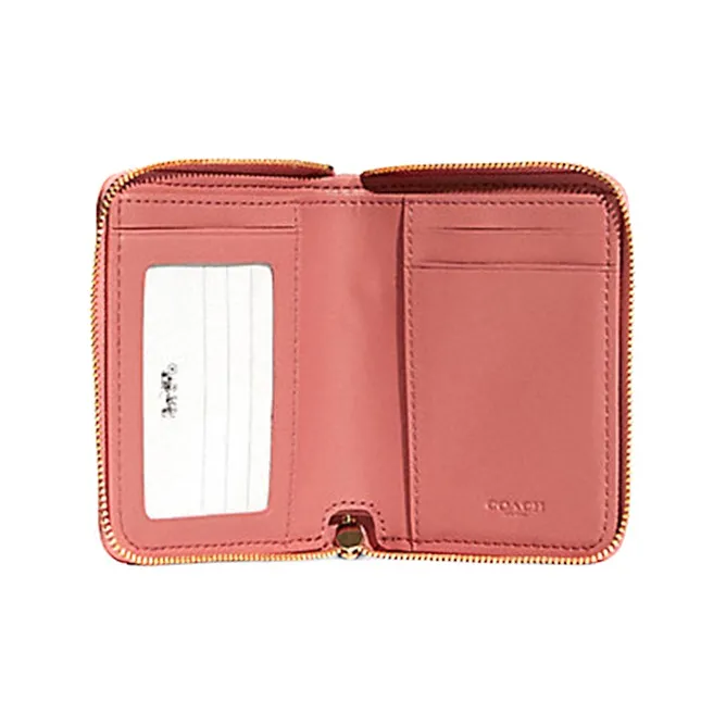 COACH Lonnie Fabric With Leather Clutches Wallets Mini Women's Toffee Pink Macaron Color Series-1