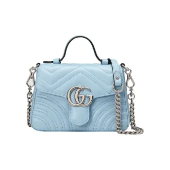 GUCCI Marmont Quilting Leather Messenger Bag Shoulder Bag Crossbody Bag Handbag Mini Women's Light Blue