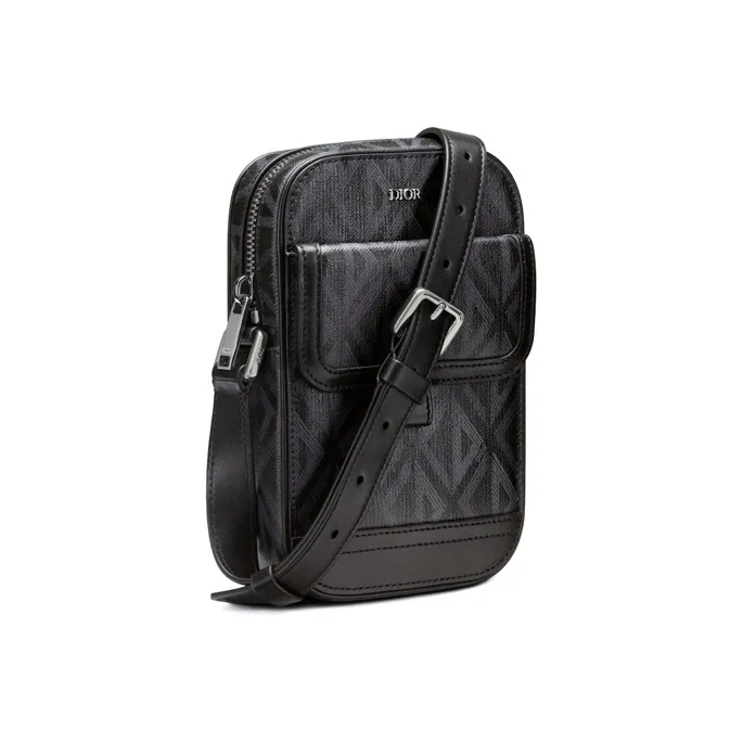 DIOR Dio Grey Canvas Shoulder Bag Crossbody Bag Men's Black-1