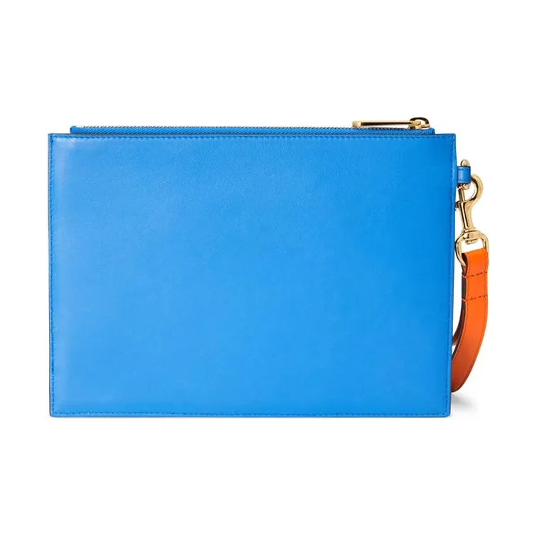 GUCCI Leather Wristband Clutch Unisex Blue/Orange-5