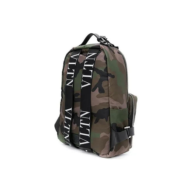 Valentino Fabric With Leather Backpack Regular Unisex Camouflage/Army Green-3