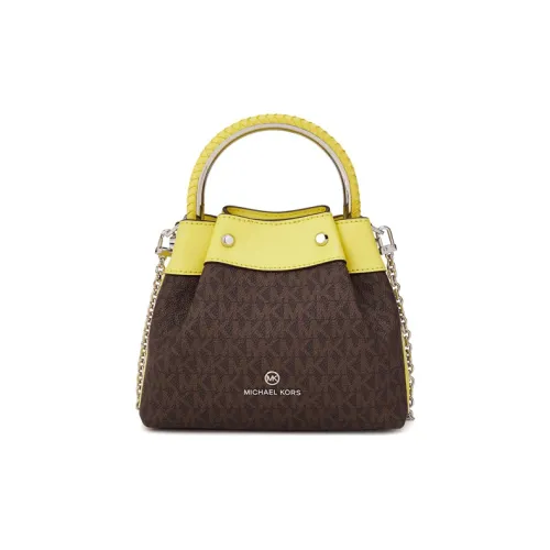 MICHAEL KORS Rosie Cow Leather Bucket Bag Handbag Shoulder Bag Crossbody Bag Small Size Women's Dark Brown/Light Yellow