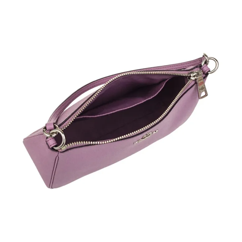 COACH Cross Grain Leather Pochette, Portable Underarm Shoulder Bag Trumpets Women's Lavender Purple-4