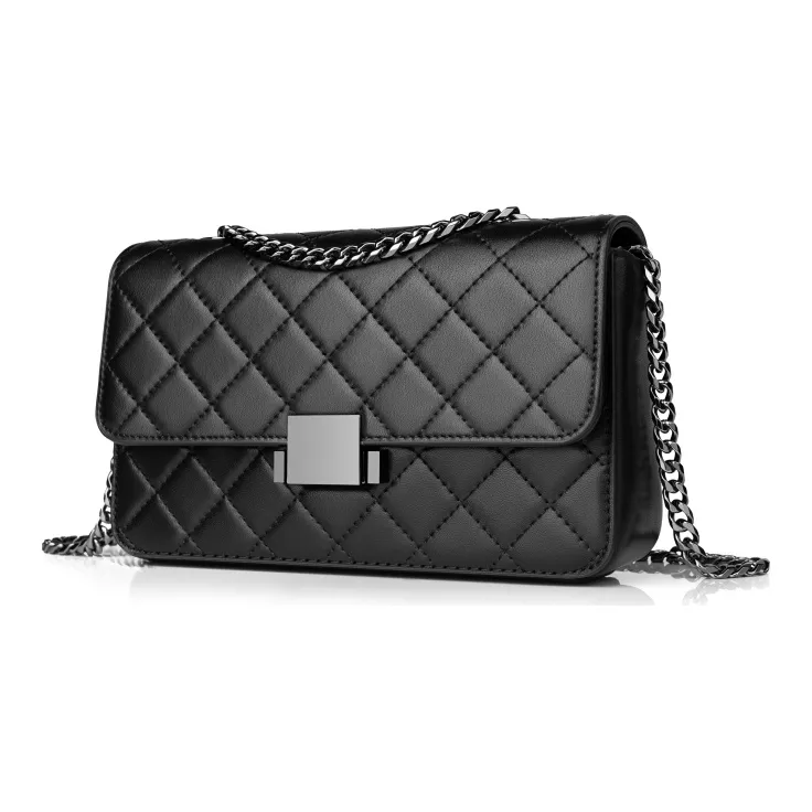 INJOYLIFE Lambskin Chain Bag Small Square Bag Shoulder Bag Crossbody Bag Regular Women's Black-1