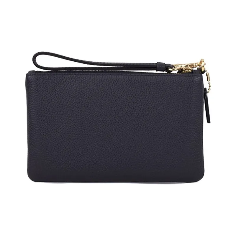 COACH Wristlet Leather Makeup Bag, Clutch Trumpets Women's Black-4