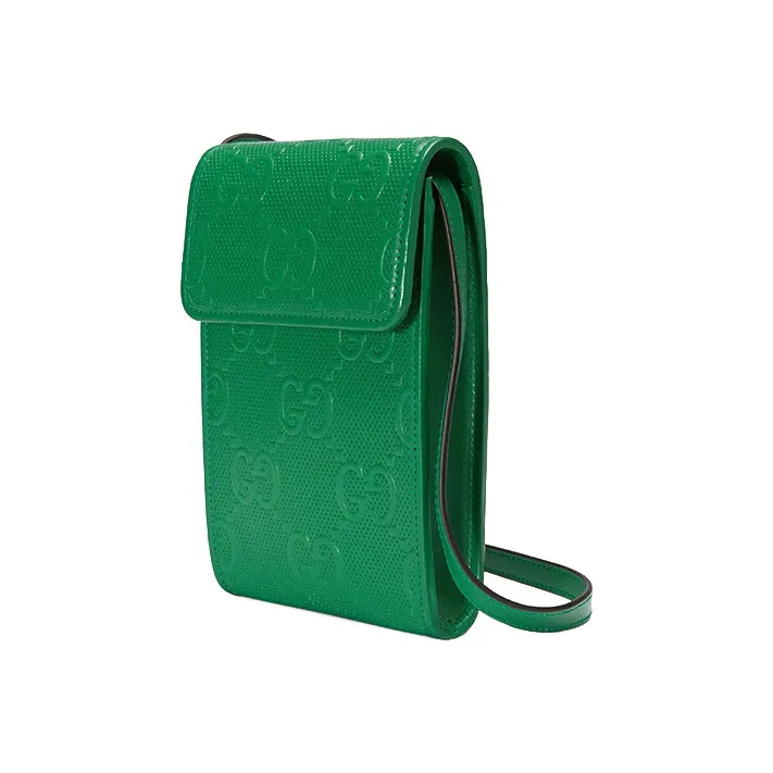 GUCCI Leather Shoulder Bag, Crossbody Bag, Cell Phone Pouch Mini Unisex Green-2