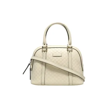 GUCCI Cow Leather Dome Bag One Shoulder Handbag Small Size Women's Ecru