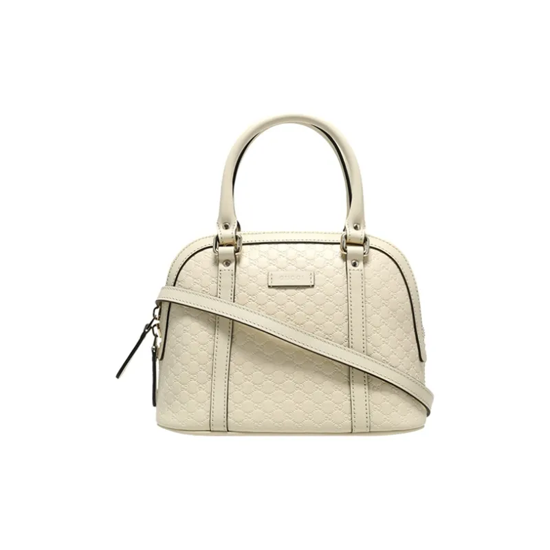 GUCCI Cow Leather Dome Bag One Shoulder Handbag Small Size Women's Ecru-0
