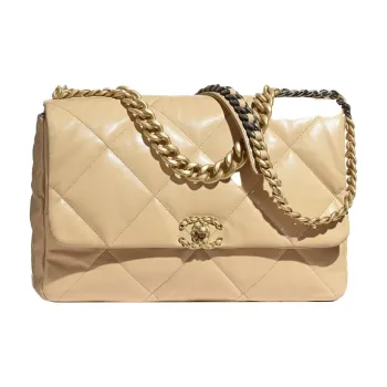 CHANEL 19Bag Goatskin & Metal Shoulder Bag, Crossbody Bag Women's Beige & Gold