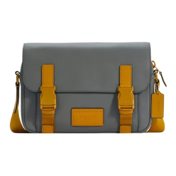 COACH Cow Leather Crossbody Bag, Shoulder Bag Large Size Women's Gray & Yellow