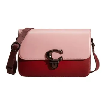 COACH Studio Leather Small Square Bag Shoulder Bag, Crossbody Bag Large Size Women's Pink Multicolor