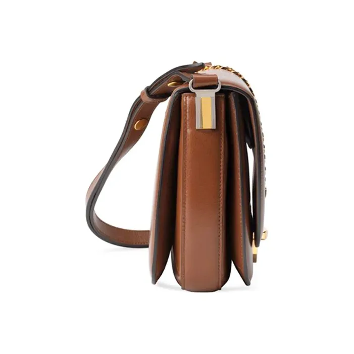 GUCCI Sylvie 1969 Leather Crossbody Bag, Shoulder Bag Small Size Women's Brown-2