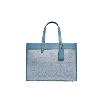COACH Field Jacquard With Suede Tote Bag Shopping Bag Handbag Shoulder Bag Crossbody Bag Large Size Women's Light Blue