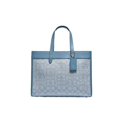 COACH Field Jacquard With Suede Tote Bag Shopping Bag Handbag Shoulder Bag Crossbody Bag Large Size Women's Light Blue