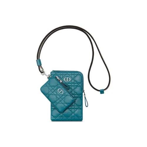 DIOR Caro Series Cow Leather One Shoulder Crossbody Clutches Women's Deep Sea Blue