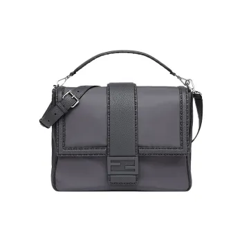 FENDI Baguette ECONYL® Recycled Nylon Courier Bag One Shoulder Handbag Crossbody Bag Large Size Men's Gray