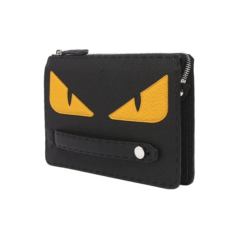 FENDI Cow Leather Clutch Men's Black/Yellow-1