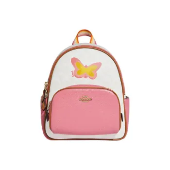 COACH Court Canvas With Leather Backpack Regular Women's Cherry Blossom Pink & White