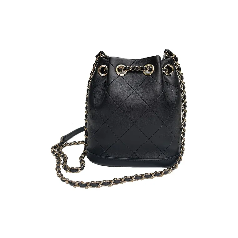 CHANEL Cow Leather Bucket Bag, Shoulder Bag, Crossbody Bag Women's Black-2